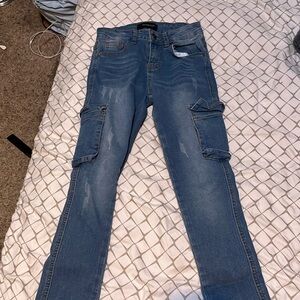 Blue skinny cargo jeans